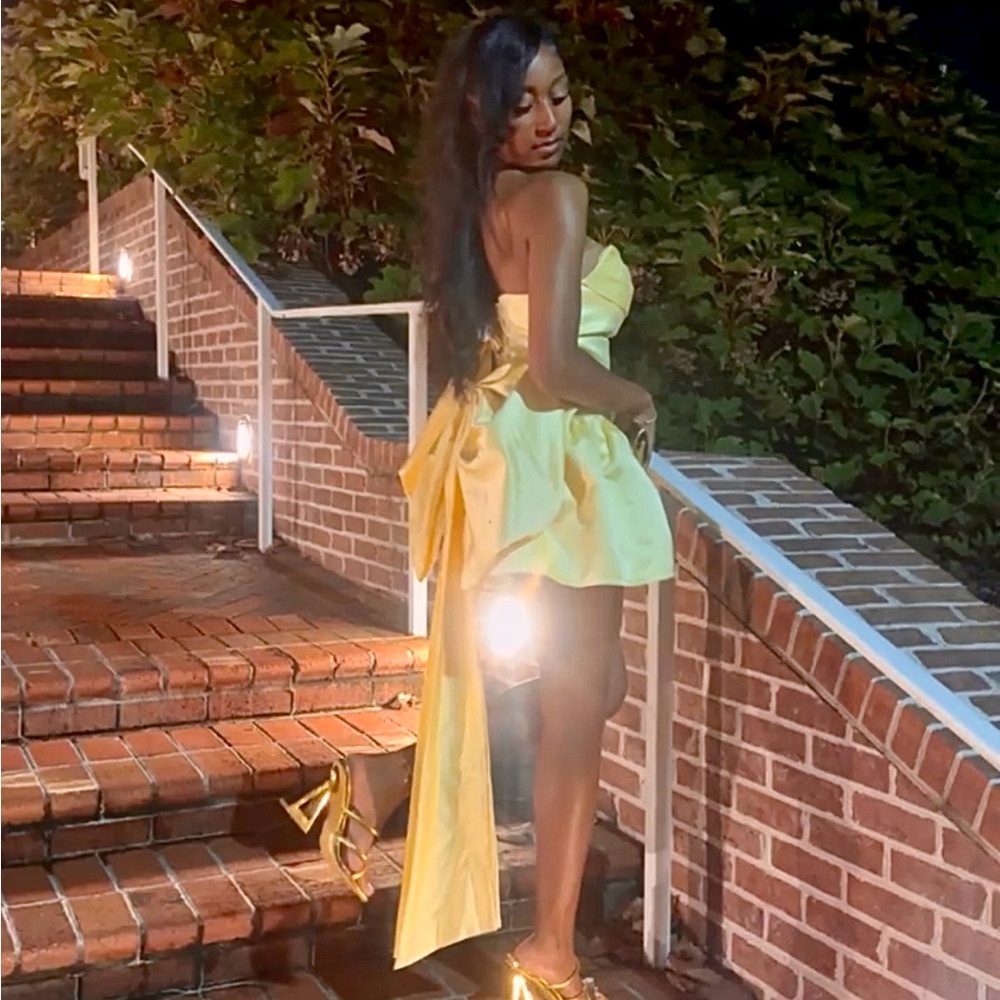 Yellow Strapless Dress with Bow Detail